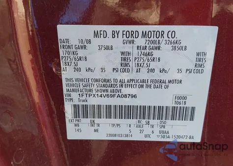 2009 Ford F-150 Fx4/Lariat/Xl/Xlt from USA, damaged, VIN 1FTPX14V69FA08796